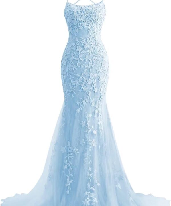 Mermaid Prom Dresses 2025 Spaghetti Straps Evening Gowns Lace Applique Floral Formal Dresses for Women