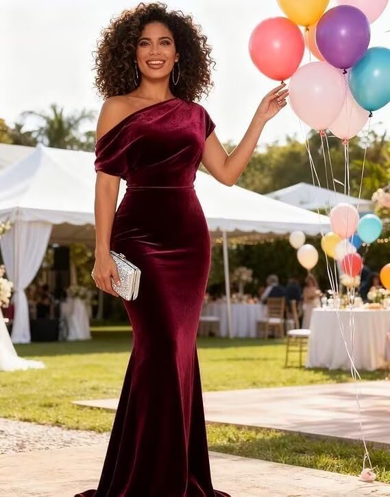 Off The Shoulder Formal Dresses for Women Velvet Mermaid Sleeveless Wedding Guest Dresses 2025 Party Evening Gowns
