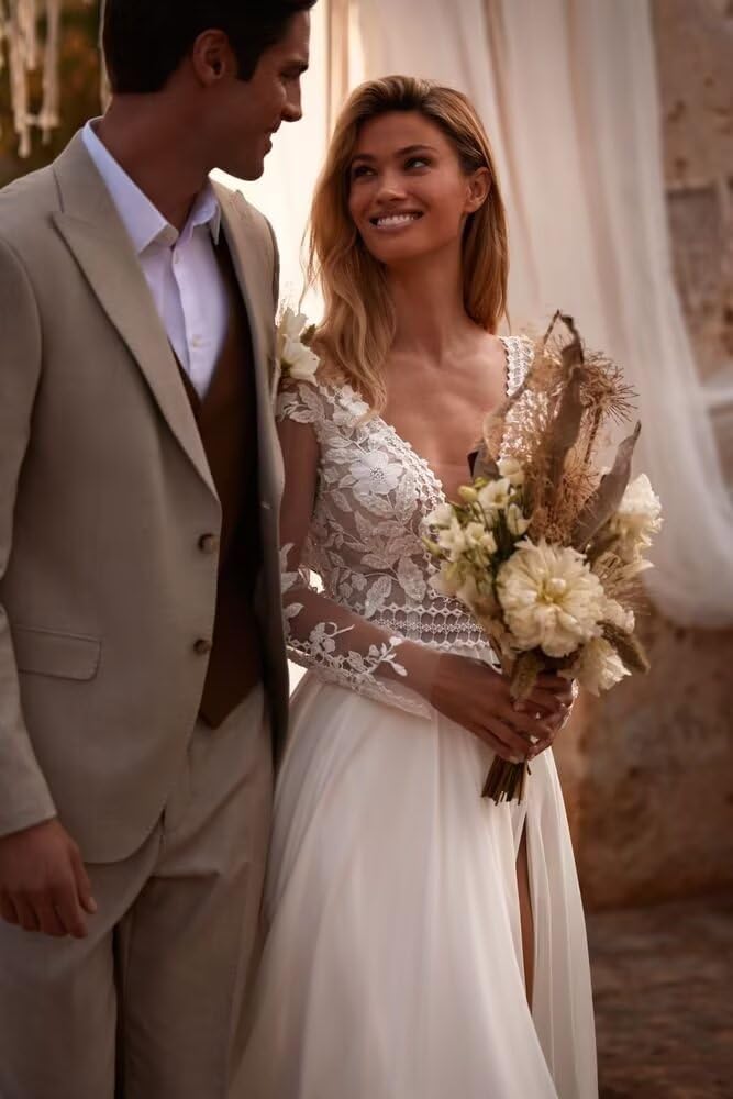 Wedding Dresses for Bride Mermaid Lace Long Sleeve Off Shoulder Bridal Dress for Women