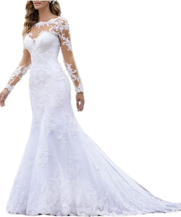 Fanciest Women's Lace Chiffon Beach Wedding Dresses for Bride 2025 with Sleeves Long Bridal Gown