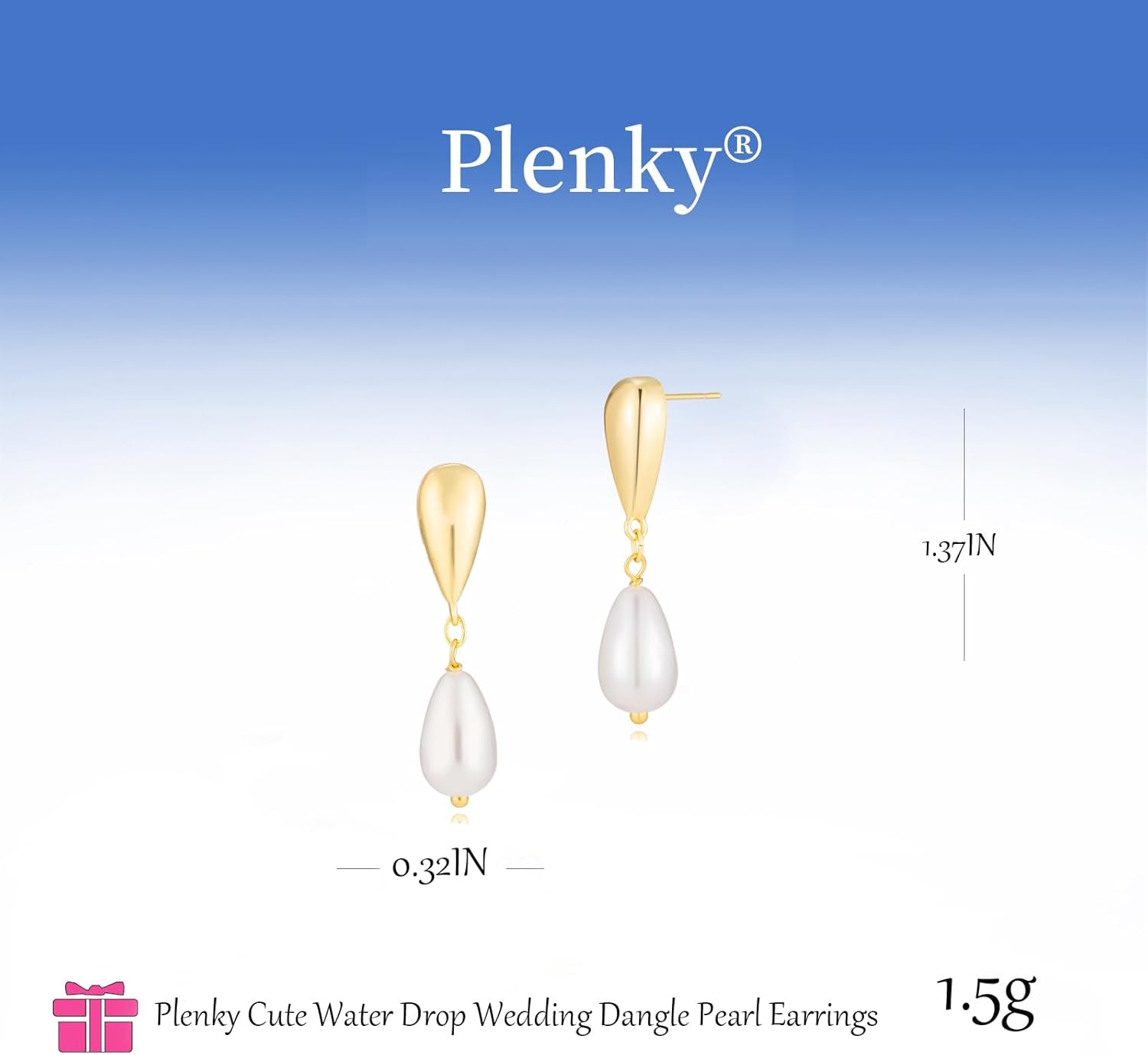 Pearl Earrings-14K Gold Plated Dainty Pearl Drop Simple Wedding CZ Dangle Dangling Cute Stud Earrings for Brides Earrings for Women Gifts