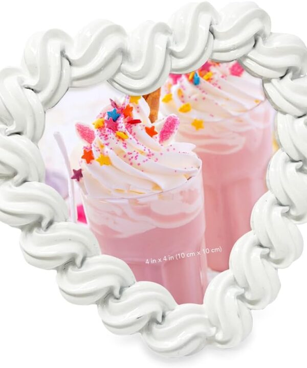 Isaac Jacobs 4x4 White Glossy Frosting Heart-shaped Picture Frame with Easel & Hook for Tabletop & Wall Display, Decorative Art Design, Home Décor, Gallery Wall, Desktop Display (4x4, White)