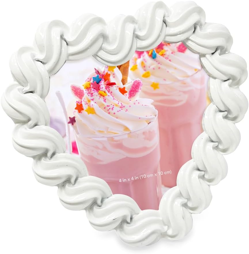 Isaac Jacobs 4x4 White Glossy Frosting Heart-shaped Picture Frame with Easel & Hook for Tabletop & Wall Display, Decorative Art Design, Home Décor, Gallery Wall, Desktop Display (4x4, White)