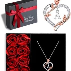 Iefil Christmas Gifts for Women Wife - 925 Sterling Silver Heart Initial Necklace, Anniversary Birthday Gifts for Women, Jewelry Gift for Wife Girlfriend Mom