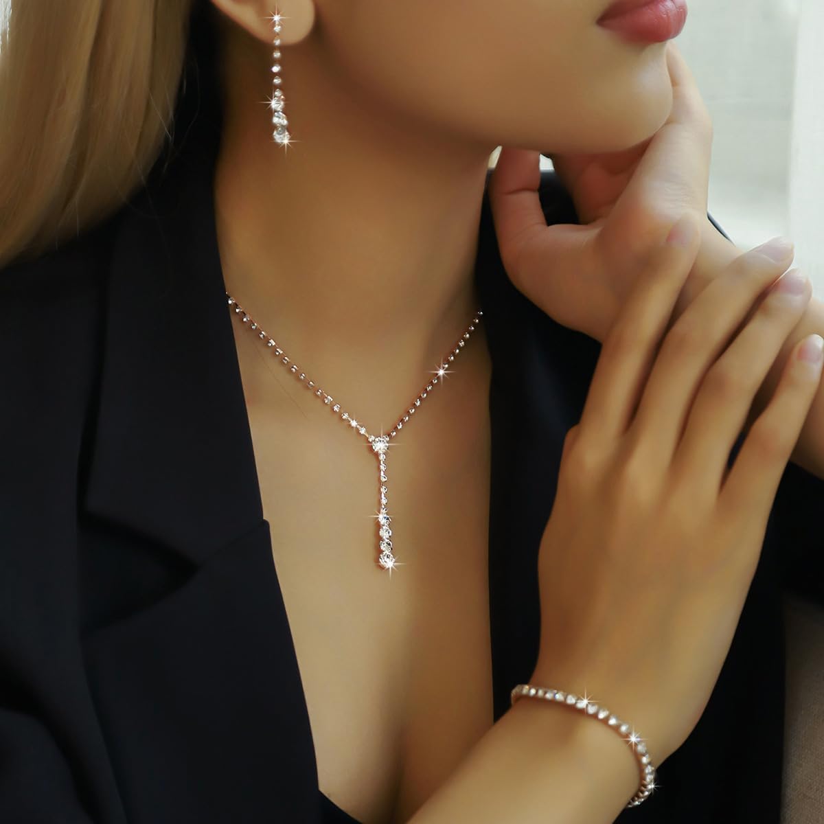 Gold Jewelry Set for Prom,Pearl Necklace Earrings Bracelet Crystal Bridal Wedding Prom Dresses Costume Jewelry Accessories Rhinestone Bridal Jewelry Set for Women