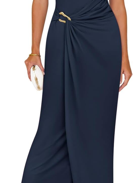 ZESICA Women's 2025 Summer Mock Neck Casual Bodycon Dress Cap Sleeve Elegant Cocktail Party Long Midi Dresses