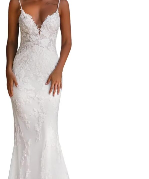 Lace Applique Wedding Dresses for Bride Spaghetti Straps Mermaid V Neck Long Bridal Gowns 2025