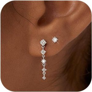 Gold Silver Earrings Set for Women 14K Gold Silver Plated Dangle Studs Hoop Huggie Earring Pack Multiple Piercing Dainty Cartilage Earring Hypoallergenic Trendy Cubic Zirconia CZ Earring Stack Jewelry Gifts