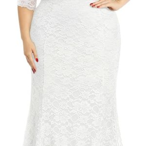 Wedding Dresses for Bride Plus Size - Mermaid Formal Evening Gown Wrap Neck Lace Dress