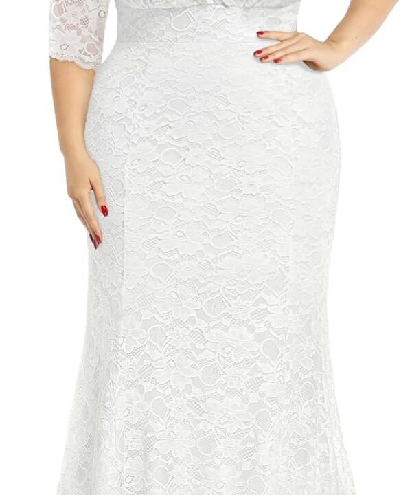 Wedding Dresses for Bride Plus Size - Mermaid Formal Evening Gown Wrap Neck Lace Dress