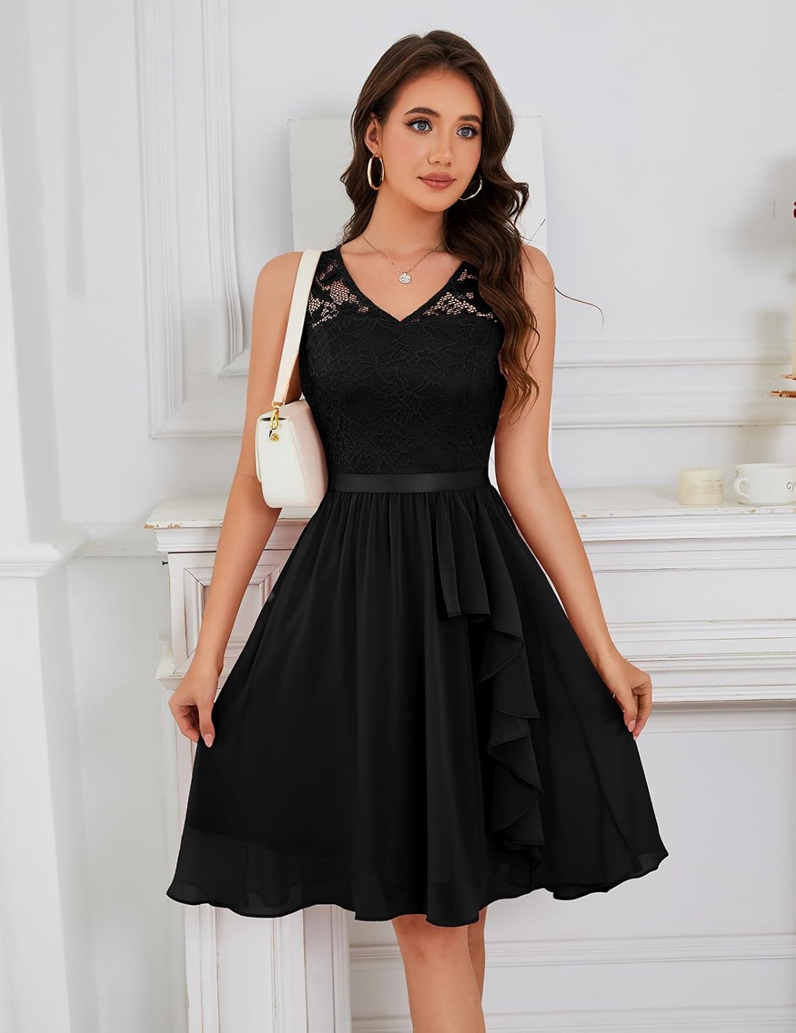 Meetjen Women’s Cocktail Party Dresses 2025 Handkerchief Hem Lace Formal Wedding Guest Bridesmaid Fancy Prom Dress