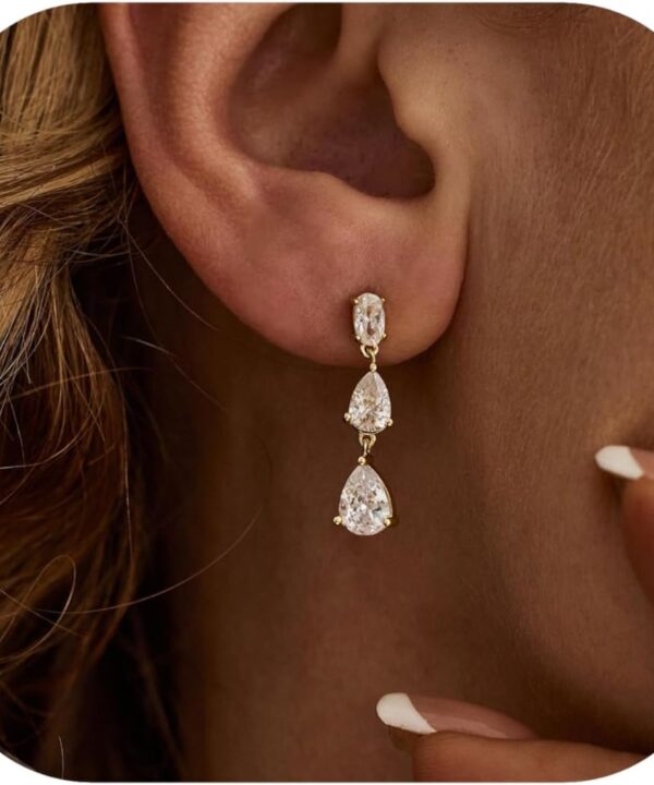 Dangle Drop Earrings for Women Wedding Bridal Rhinestone Long Cubic Zircon Dangling Crystal Chandelier Sparkly 14K Gold Plated Dainty Trendy Jewelry