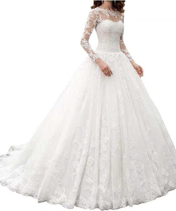 Long Sleeves Wedding Dresses for Bride 2025 Boho Beach A-Line Appliques Lace Bridal Ball Gowns with Train