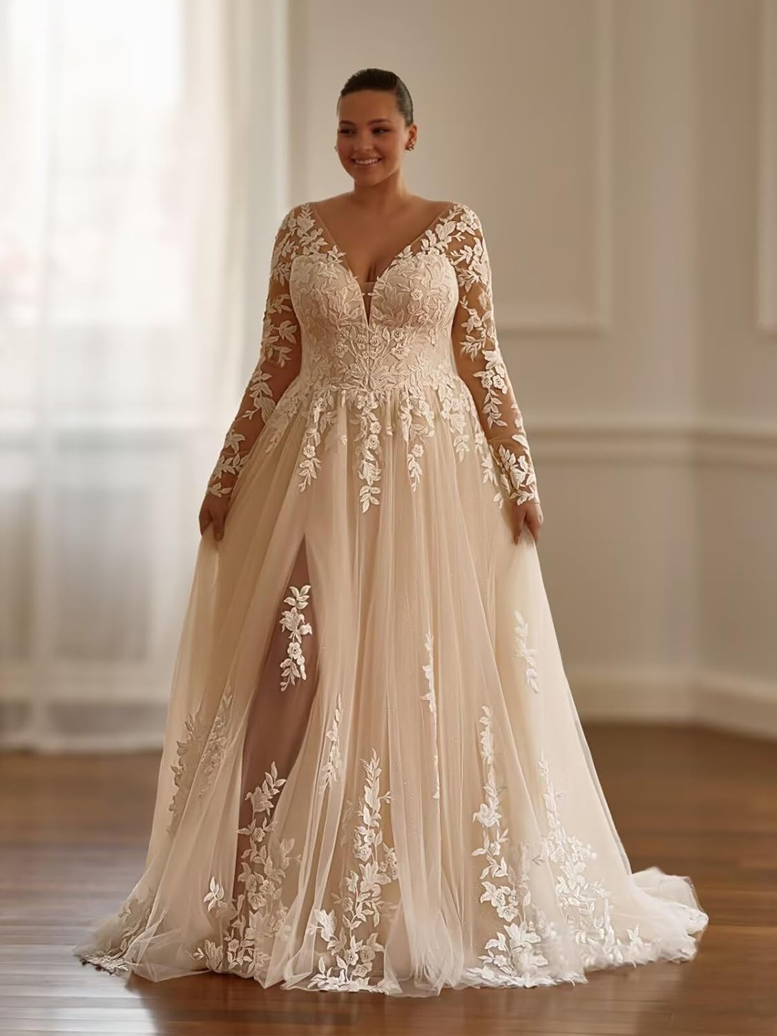 Plus Size Wedding Dresses with Applique V Neck Bridal Gowns for Women Backless Wedding Guest Dresses SA-S01
