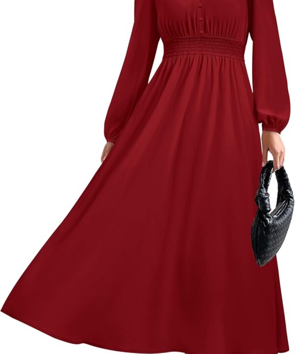 PRETTYGARDEN Womens Long Sleeve Maxi Dress 2025 Fall Trendy Elegant V Neck Flowy Wedding Guest Holiday Formal Long Dresses