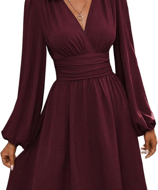 SOLY HUX Women's Elegant Dress V Neck Long Sleeve High Waist Swing Prom Cocktail Short Dresses