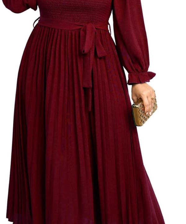 Women's Plus Size Dress Long Sleeve Smocked Square Neck Ruffle Pleated Flowy Wedding Guest Maxi Fall Dress