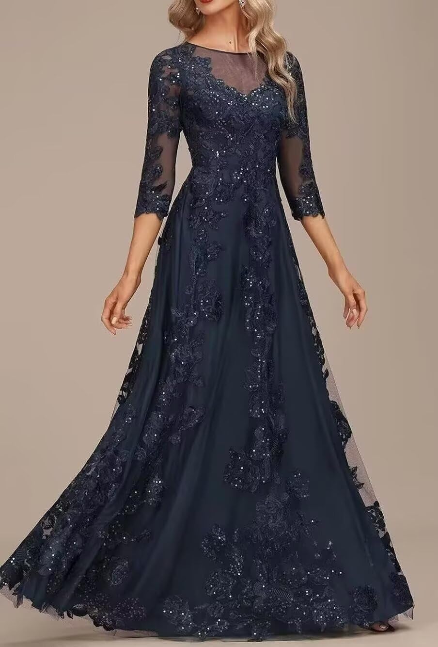 Long Sleeve Mother of The Bride Dresses for Wedding Lace Appliques Tulle Formal Dress He6053