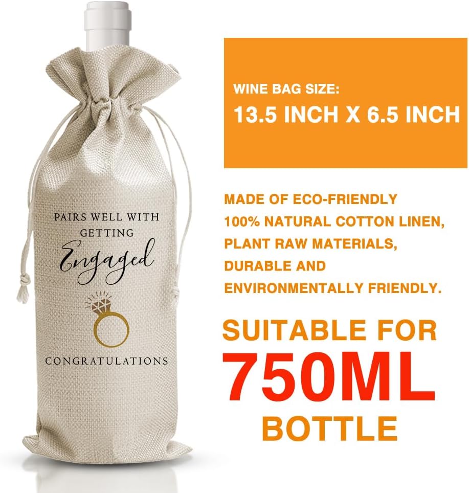 Engegement Wine Gift Bag Married Gifts for Bride Groom, Bridal Shower Gifts for Couples Her Him, Engagement Wedding Party Decorations, Newlywed Gift, 1 Pcs Burlap Wine Bottle Cover Bag