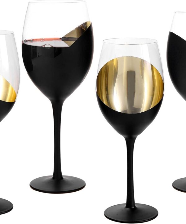 MyGift Wine Glasses Set of 4, Red Wine Glasses 14oz, Modern Matte Black & Gold Stemware, Elegant Bar Cups for Weddings, Holiday Parties & Gifts