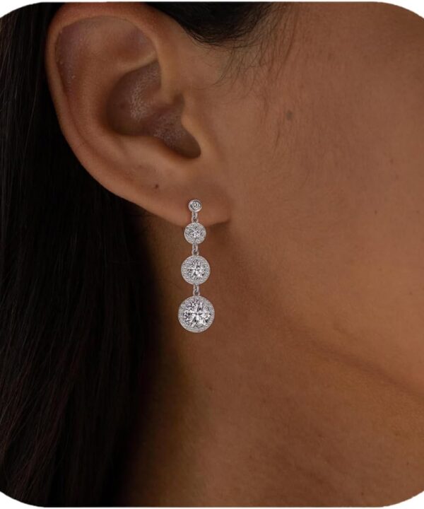 Dainty Dangle Earrings for Women,3-Tier Cubic Zirconia Imitation Diamond Drop Earrings Gold Plated Earrings Bridemaid Wedding Prom Jewelry Gifts