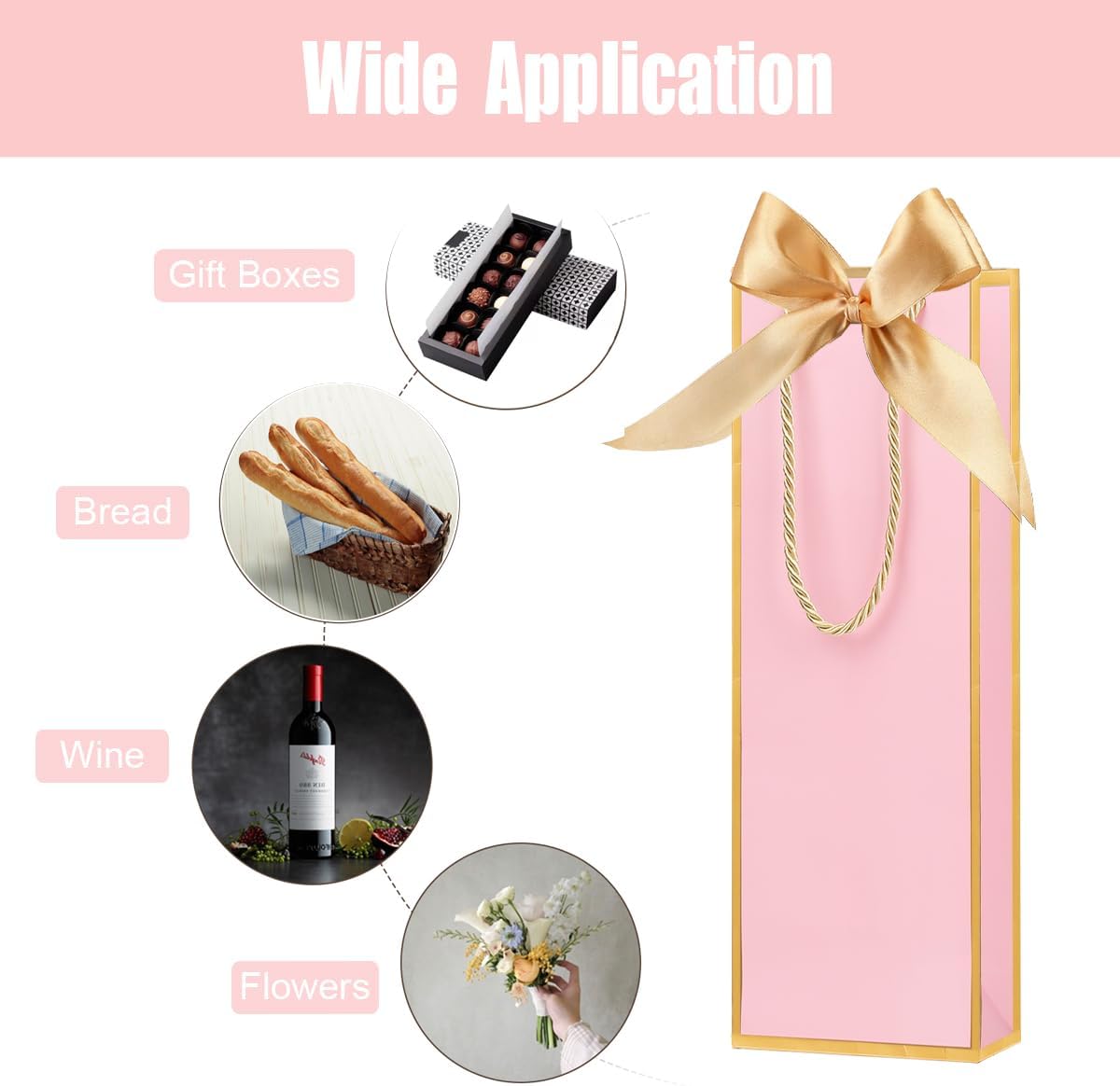 ZJHiome 6 Pack Wine Gift Bags with Tissue Paper Wine Bottle Paper Bags with Bow Ribbon for Wedding Birthday Christmas Retirement Party Supplies (Pink)