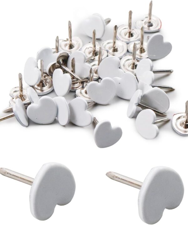 Antrader Thumb Tacks Heart-Shaped, 150Pcs Heart Shaped Thumbtacks Decorative Thumbtacks Metal Thumb Tacks for Office School Personal Use (White)