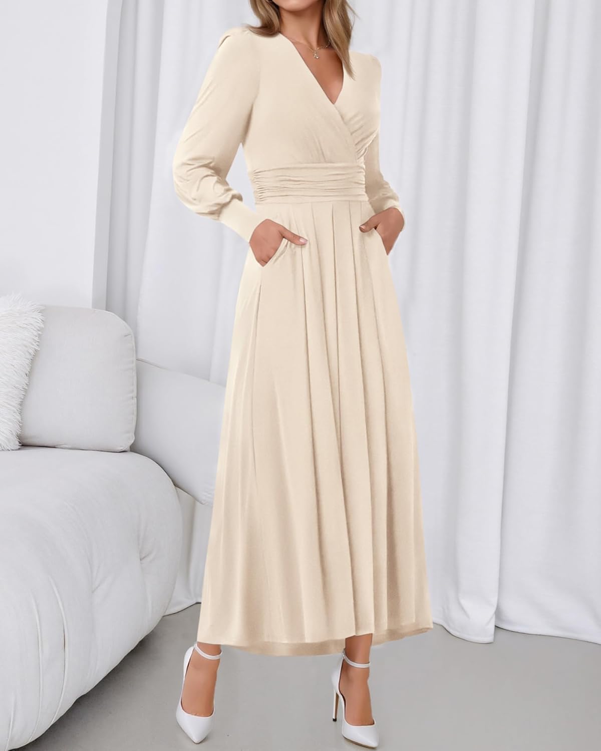 BTFBM Womens Long Sleeve Maxi Dress Fall 2025 Casual V Neck Knit A Line Flowy Pockets Elegant Party Wedding Guest Dresses