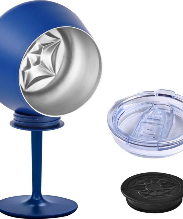 14oz Wine Glasses with Detachable Stem, Insulated Stainless Steel Wine Tumbler with Lid & Anti-Slip Base, Multi-Functional Cup for Gift Party Outdoor Travel Home Use (Blue)