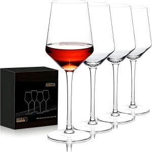 Hand Blown Red Wine Glasses Set of 4 Premium Crystal Wine Glasses With Long Stem 14 oz Daily Use, Unique Wedding Anniversary or Birthday Gift Ideal for Restaurants, Home Bar