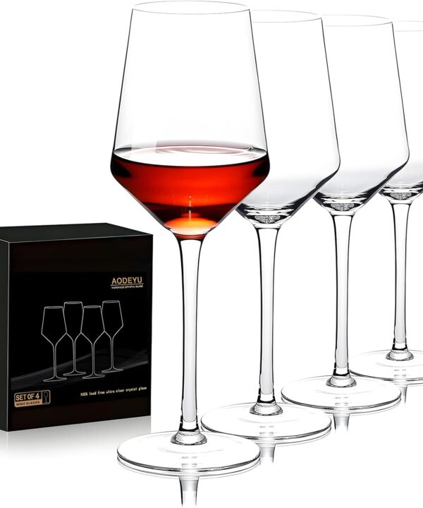 Hand Blown Red Wine Glasses Set of 4  Premium Crystal Wine Glasses With Long Stem 14 oz  Daily Use, Unique Wedding Anniversary or Birthday Gift  Ideal for Restaurants, Home Bar