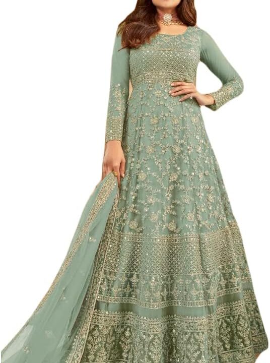 Heni Fashion Indian Pakistani Party Wear Wedding Wear Designer Net Embroidered Long Anarkali Suit Anarkali Gown For Women