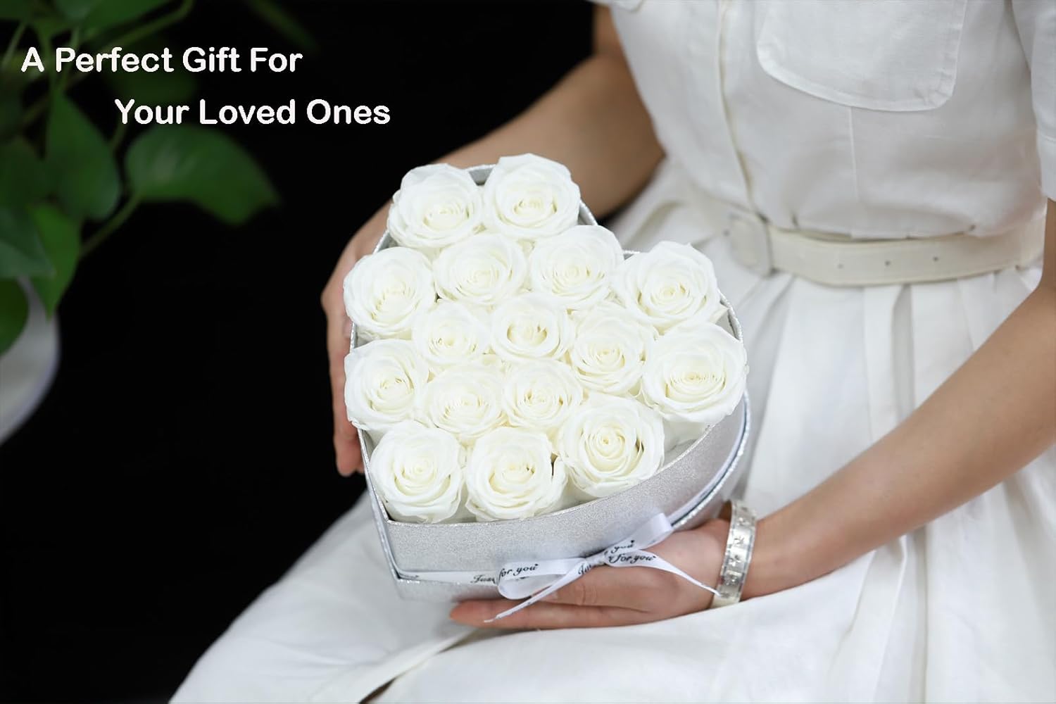 for Mom,Forever Flowers for Delivery, 16 White Preserved Rose in Heart Shaped Box, Eteranl Rose on Anniversary Birthday Gifts for Women, Mother, Wife, Girlfriend,
