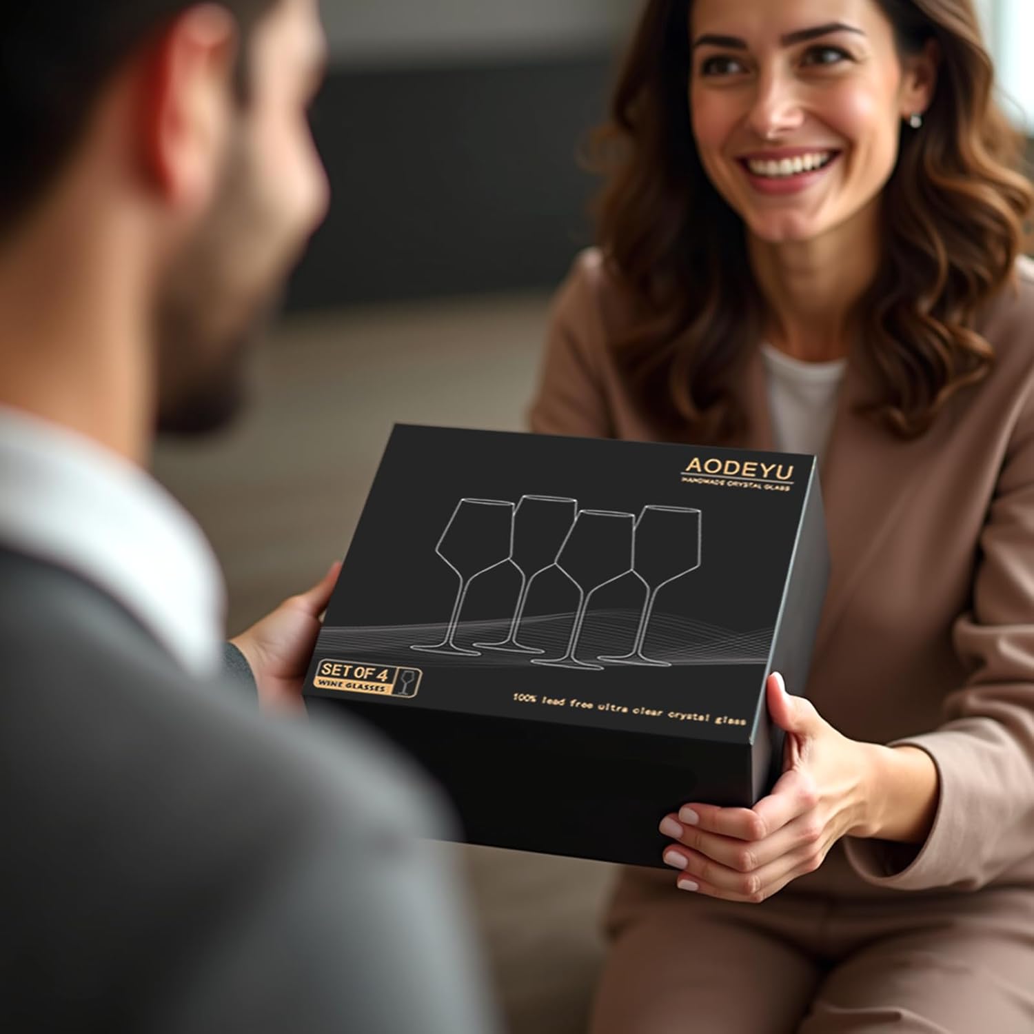 Hand Blown Red Wine Glasses Set of 4 Premium Crystal Wine Glasses With Long Stem 14 oz Daily Use, Unique Wedding Anniversary or Birthday Gift Ideal for Restaurants, Home Bar