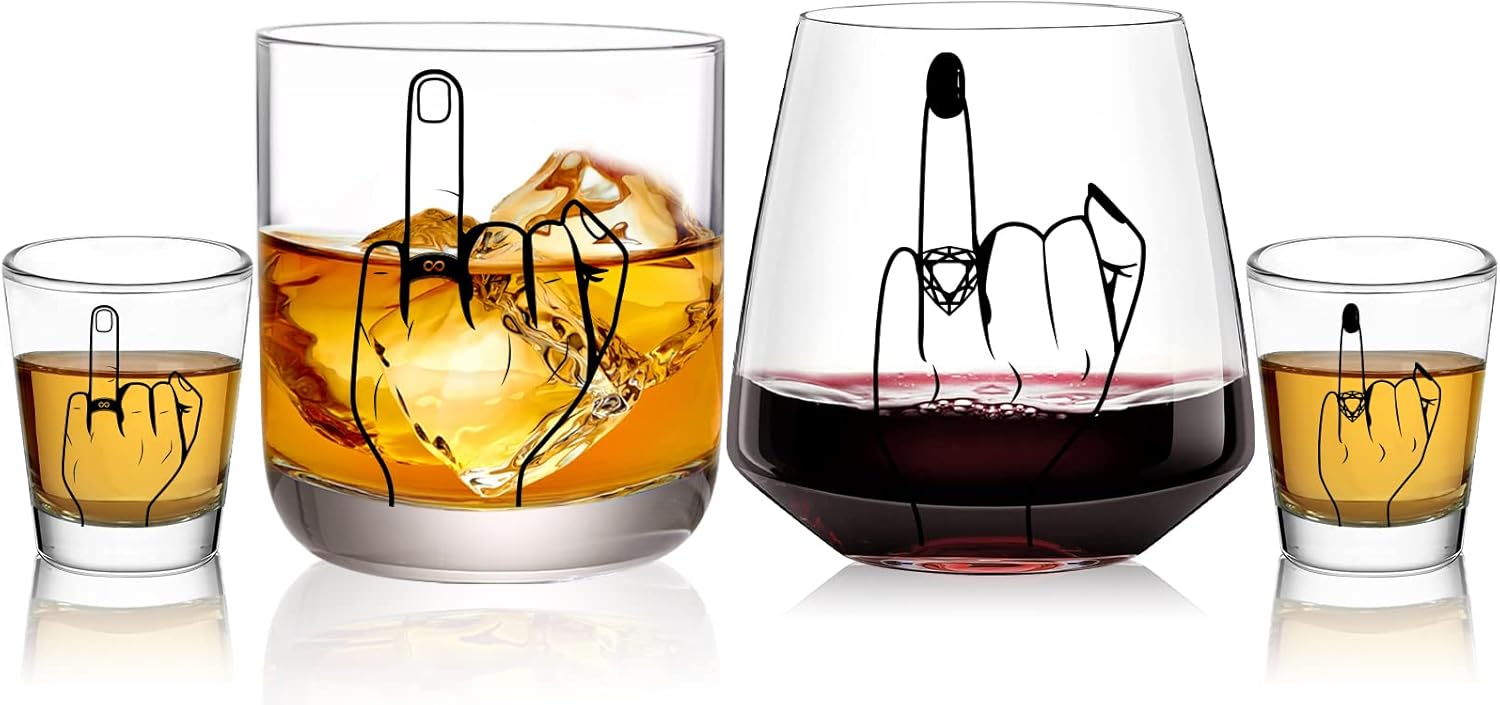 Wedding Gift for Couples - Unique Engagement Gifts for Couples,Unique Bridal Shower Gifts,Bride and Groom Shot Glasses,Wine&Whiskey Glass for Mr and Mrs,Newlywed,Christmas,His and Hers Gift