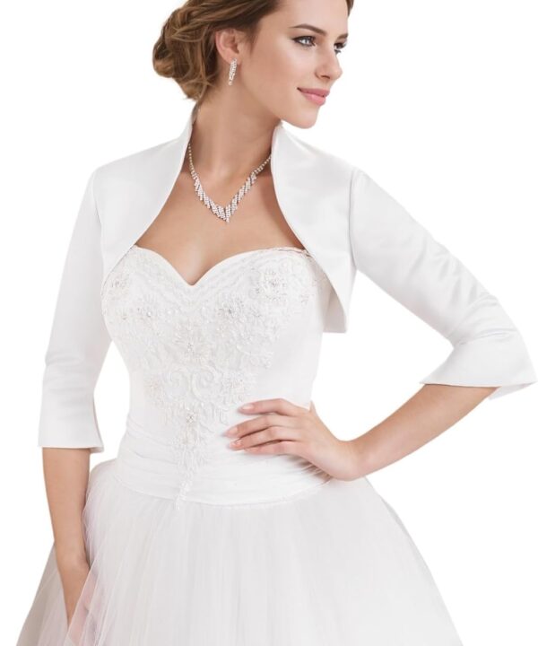Fitted Wrap Bolero Style Bridal Wedding Satin with 3/4 Sleeve
