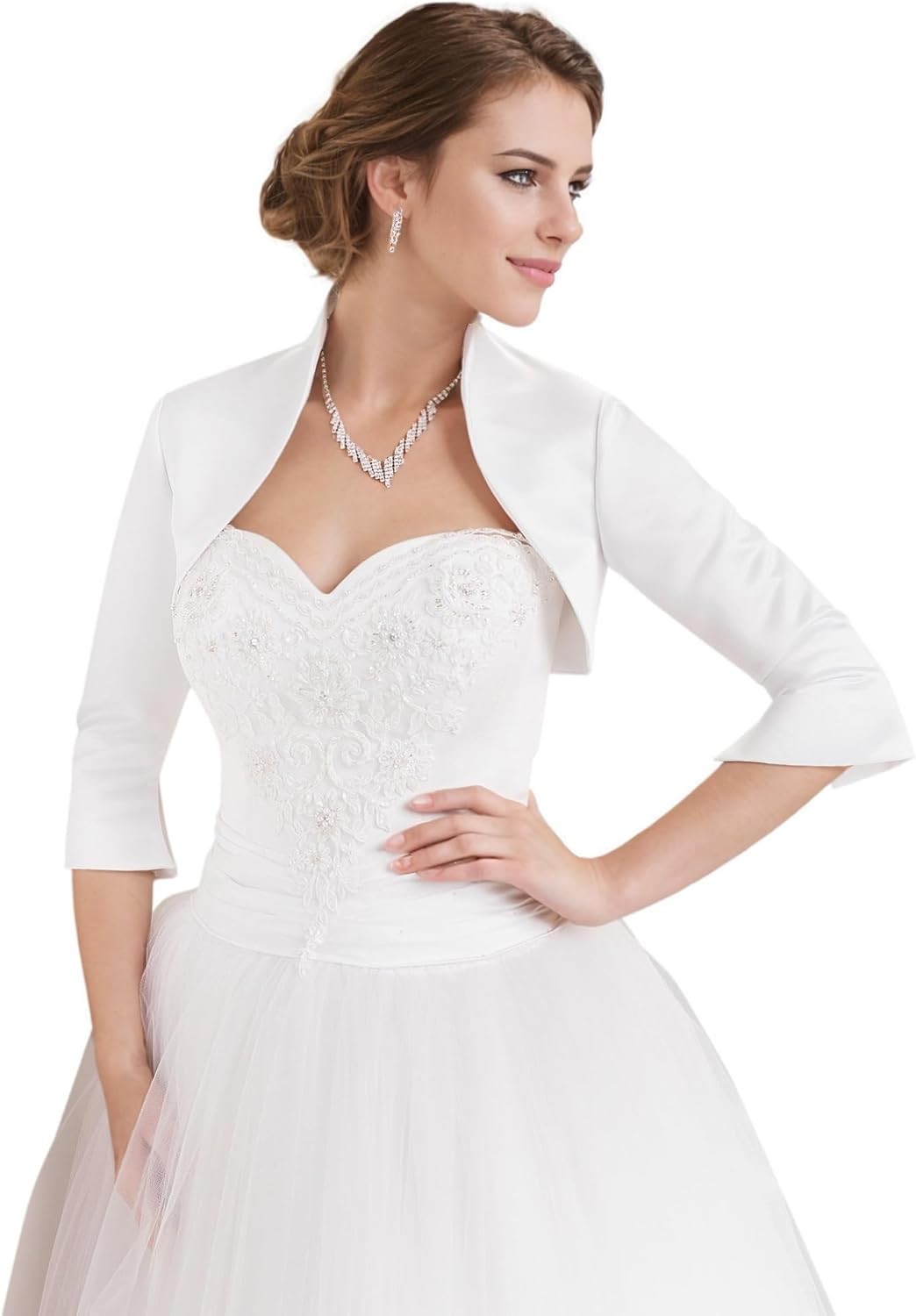 Fitted Wrap Bolero Style Bridal Wedding Satin with 3/4 Sleeve