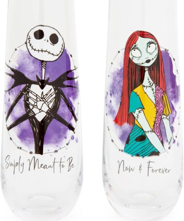 Nightmare Before Christmas Disney The Jack and Sally Stemless Fluted Glassware, Set of 2 | Toasting Champagne Glass Cups For Wine, Mimosas | Home Barware Decor, Kitchen Essentials, Housewarming Gifts