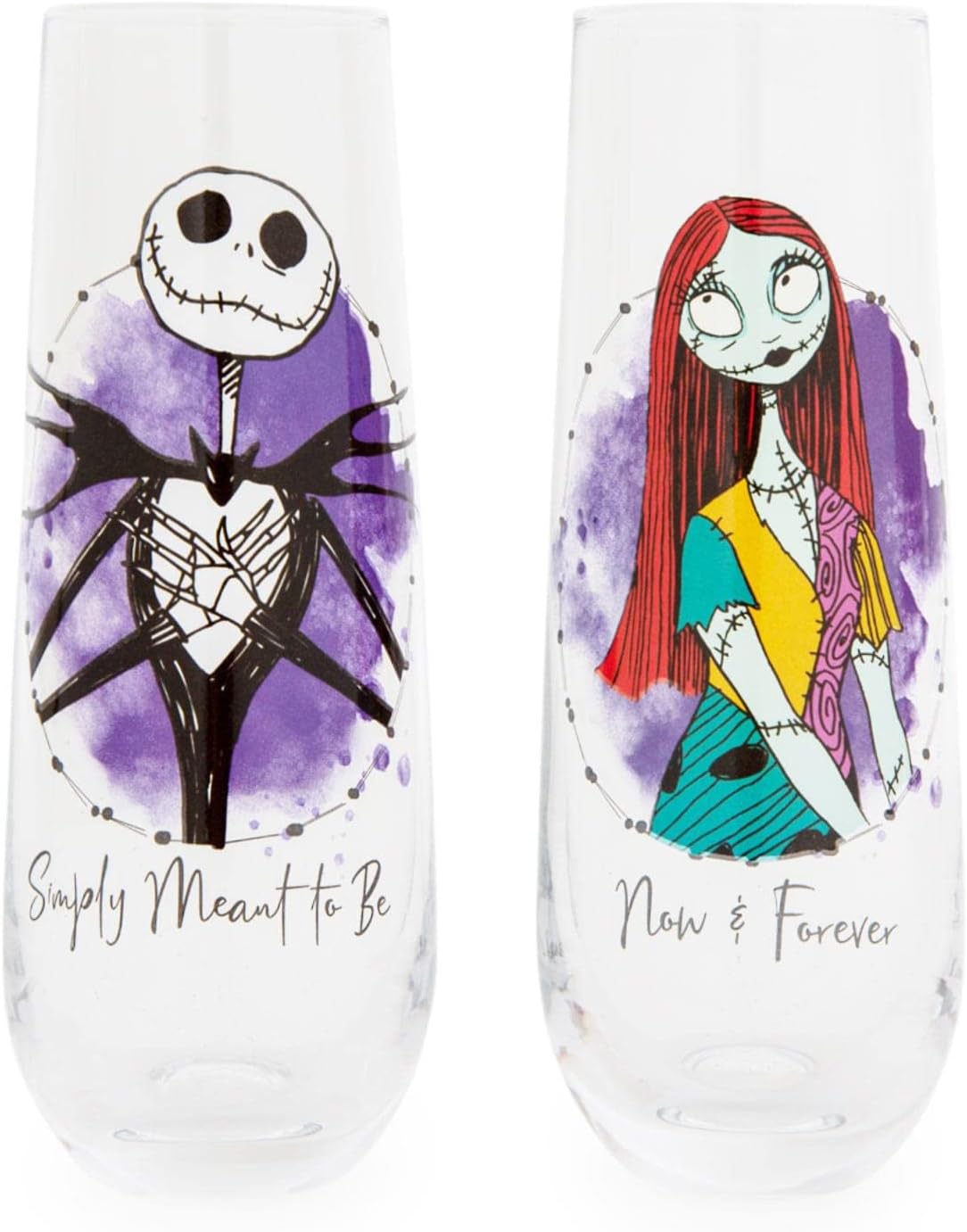 Nightmare Before Christmas Disney The Jack and Sally Stemless Fluted Glassware, Set of 2 | Toasting Champagne Glass Cups For Wine, Mimosas | Home Barware Decor, Kitchen Essentials, Housewarming Gifts