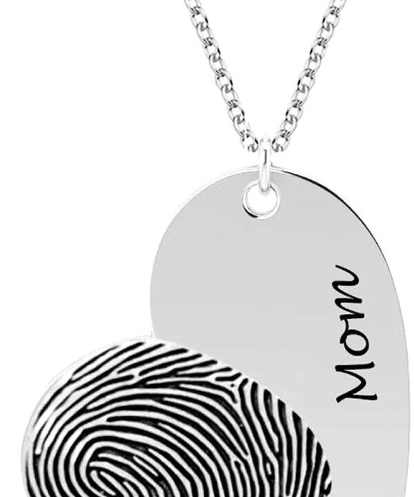 LeCalla Personalized Customized Actual Fingerprint Engraved Oval Memorial Thumb Print Necklace for Women Teen