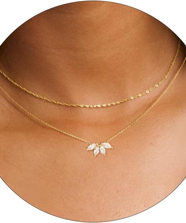 Dainty Gold Necklaces for Women Cubic Zirconia 14k Gold Plated Layered Necklaces Cute Y Drop Necklace Simple Diamond Choker Necklaces Trendy Jewelry Gifts