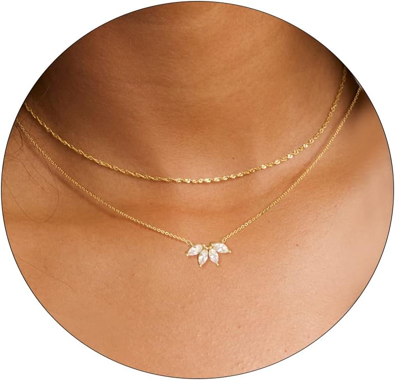 Dainty Gold Necklaces for Women Cubic Zirconia 14k Gold Plated Layered Necklaces Cute Y Drop Necklace Simple Diamond Choker Necklaces Trendy Jewelry Gifts