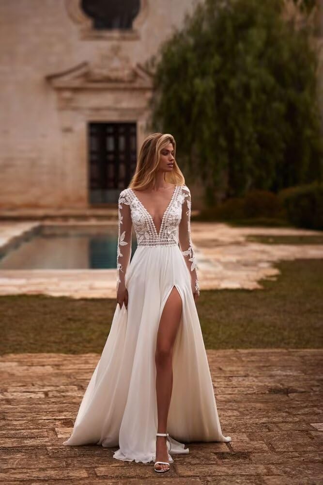 Wedding Dresses for Bride Mermaid Lace Long Sleeve Off Shoulder Bridal Dress for Women