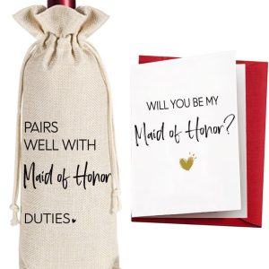 Qubereeree Maid Of Honor Wine Bag Gift for Bridesmaid, Bridal Shower Gifts, Wedding Gift Engagement Gift Bag for Bride Bridesmaid Duties,Bachelorette Party Favor, Pairs Well With Maid of Honor