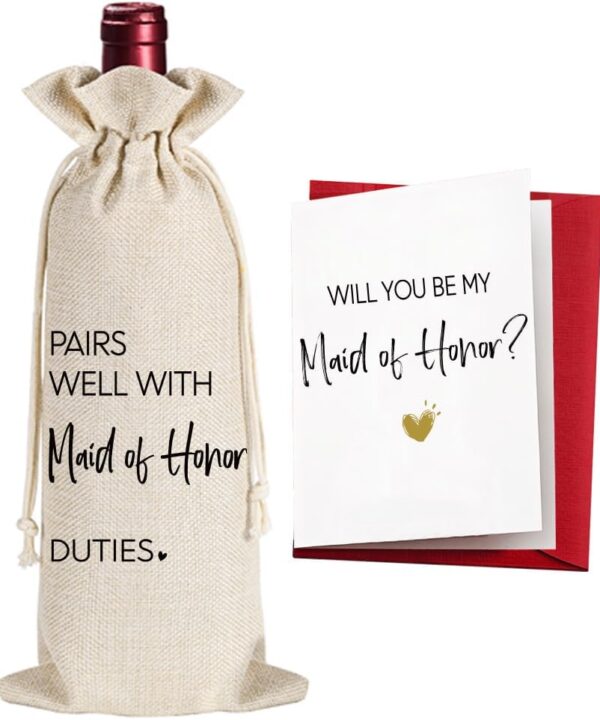 Qubereeree Maid Of Honor Wine Bag Gift for Bridesmaid, Bridal Shower Gifts, Wedding Gift Engagement Gift Bag for Bride Bridesmaid Duties,Bachelorette Party Favor, Pairs Well With Maid of Honor