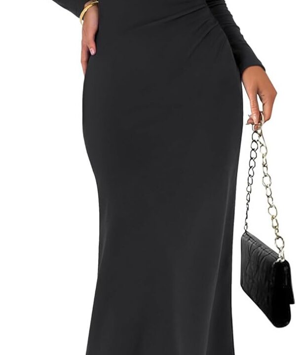 ANRABESS Women Long Sleeve Bodycon Dress Fall 2025 Mock Neck Formal Elegant Party Wedding Guest Cocktail Long Maxi Dresses