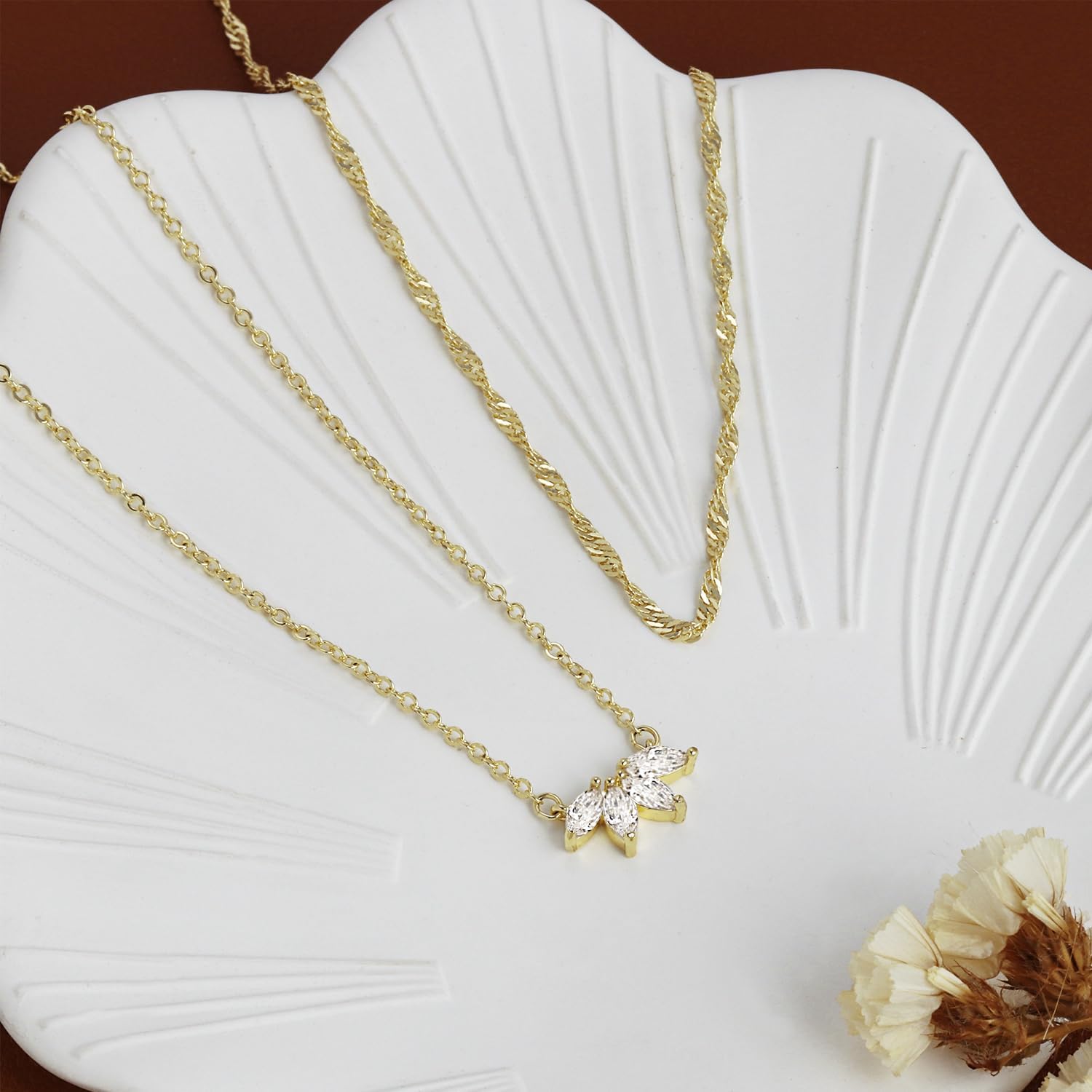 Dainty Gold Necklaces for Women Cubic Zirconia 14k Gold Plated Layered Necklaces Cute Y Drop Necklace Simple Diamond Choker Necklaces Trendy Jewelry Gifts