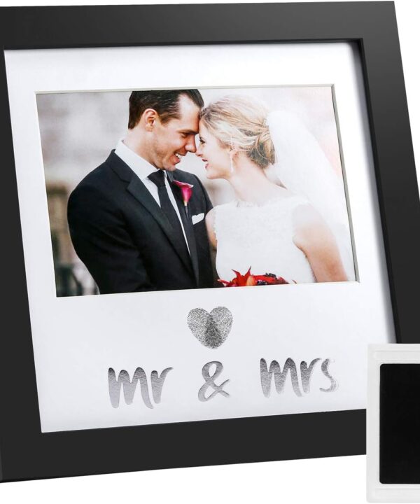 Jinchuan Heart Thumbprint Keepsake Frame and Ink Kit,Wedding Picture Frame Wedding Registry Idea Shower Gift For Bride Newlywed (Black Frame, Silver text)