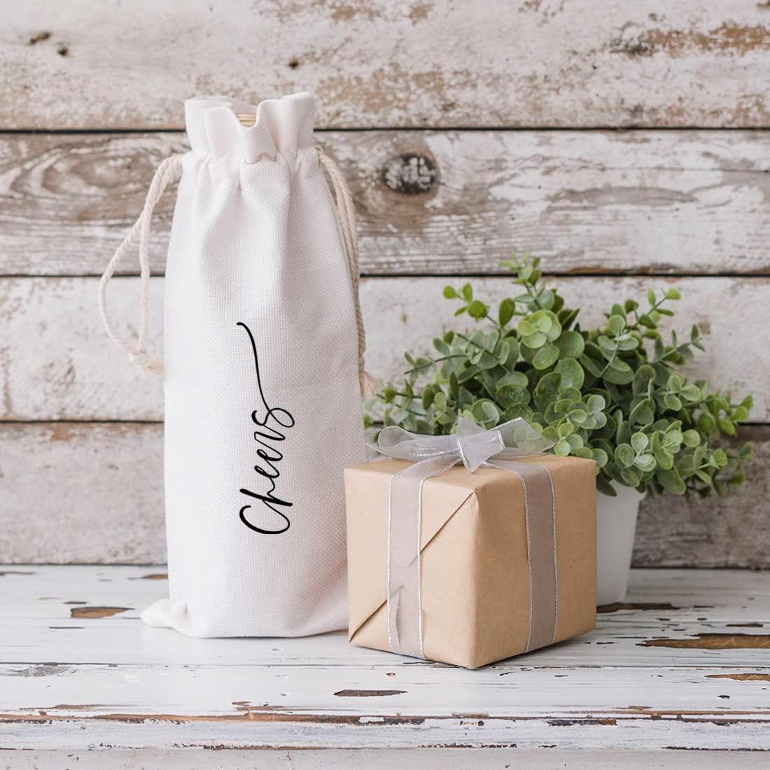 Andaz Press Cheers Wine Bag, Wine Bottle Cover, Wedding Canvas Wine Bag, Champagne Bottle Bag, Wedding Gifts, Wedding Day, Engagement Gift, Gift For Her, Him, Bride, Groom, Couples, Newlyweds, 1-Pack