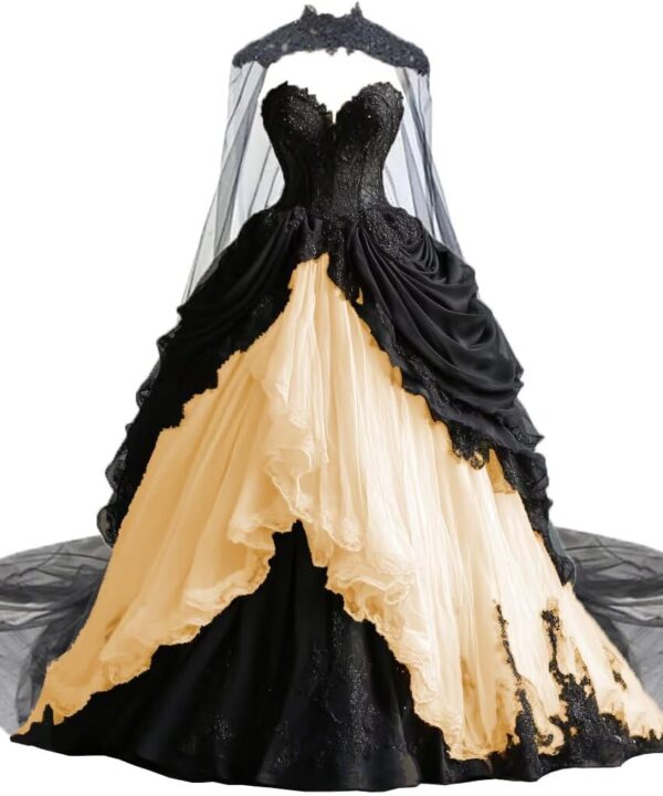 Ftupza Lace Appliques A-line Layered Wedding Dresses Sequined Tulle Wedding Gown with Cape Sweetheart Bridal Gown